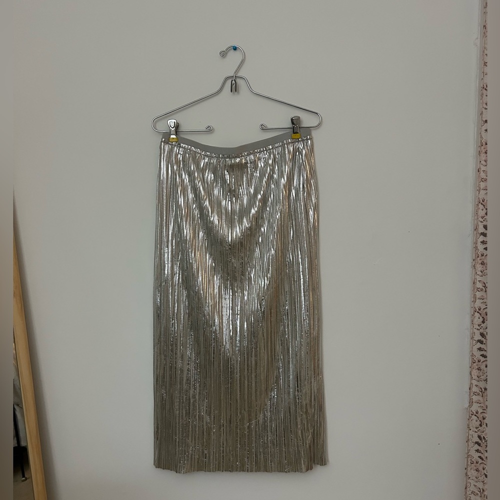 Anthropologie Metallic Silver Midi Skirt